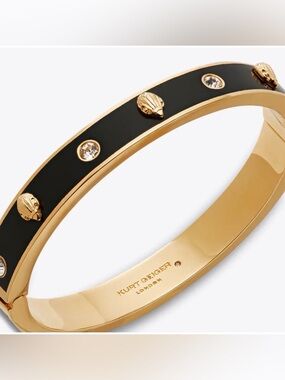 Kurt Geiger Gold and Black Enamel Bangle with Crystal Accents